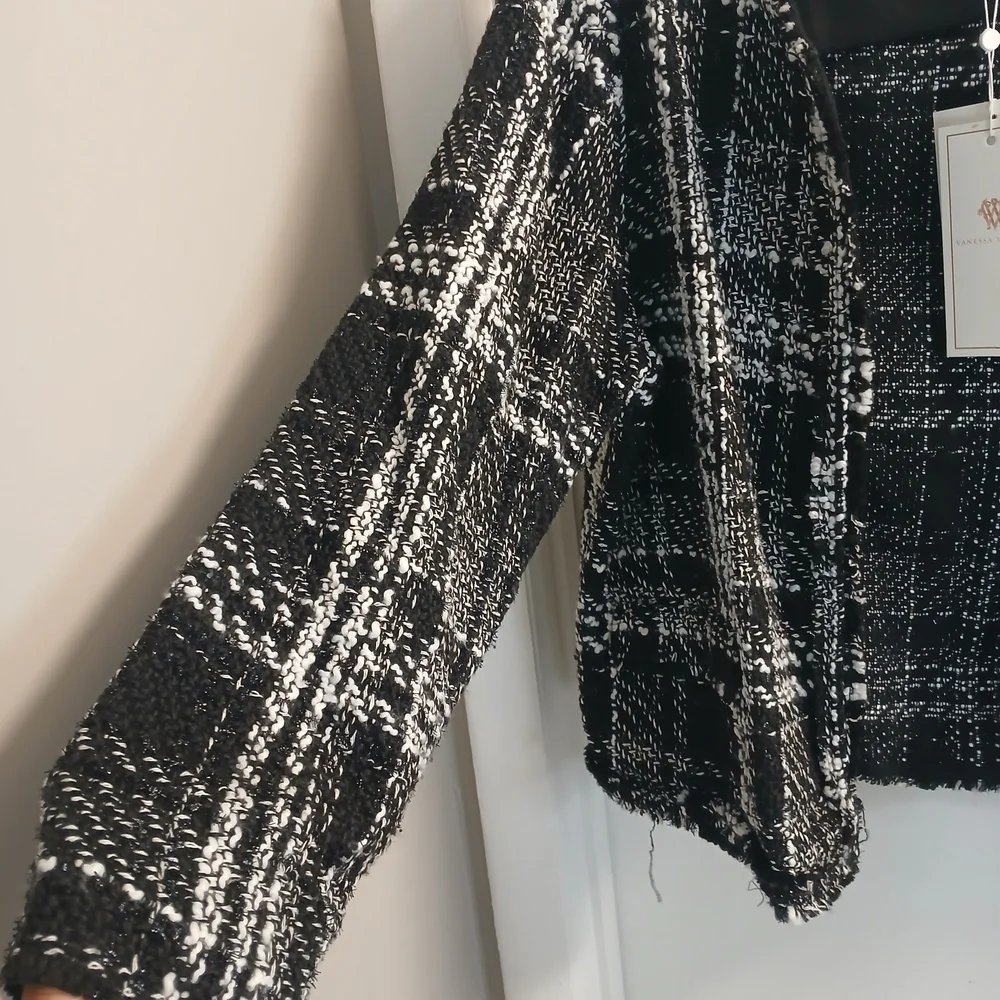 Vanessa Williams Black & White Tweed Open Front Cardigan-style Jacket 1X New!